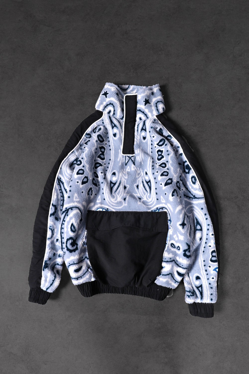 Erkek Beyaz Half Zip Desenli Peluş Sweatshirt