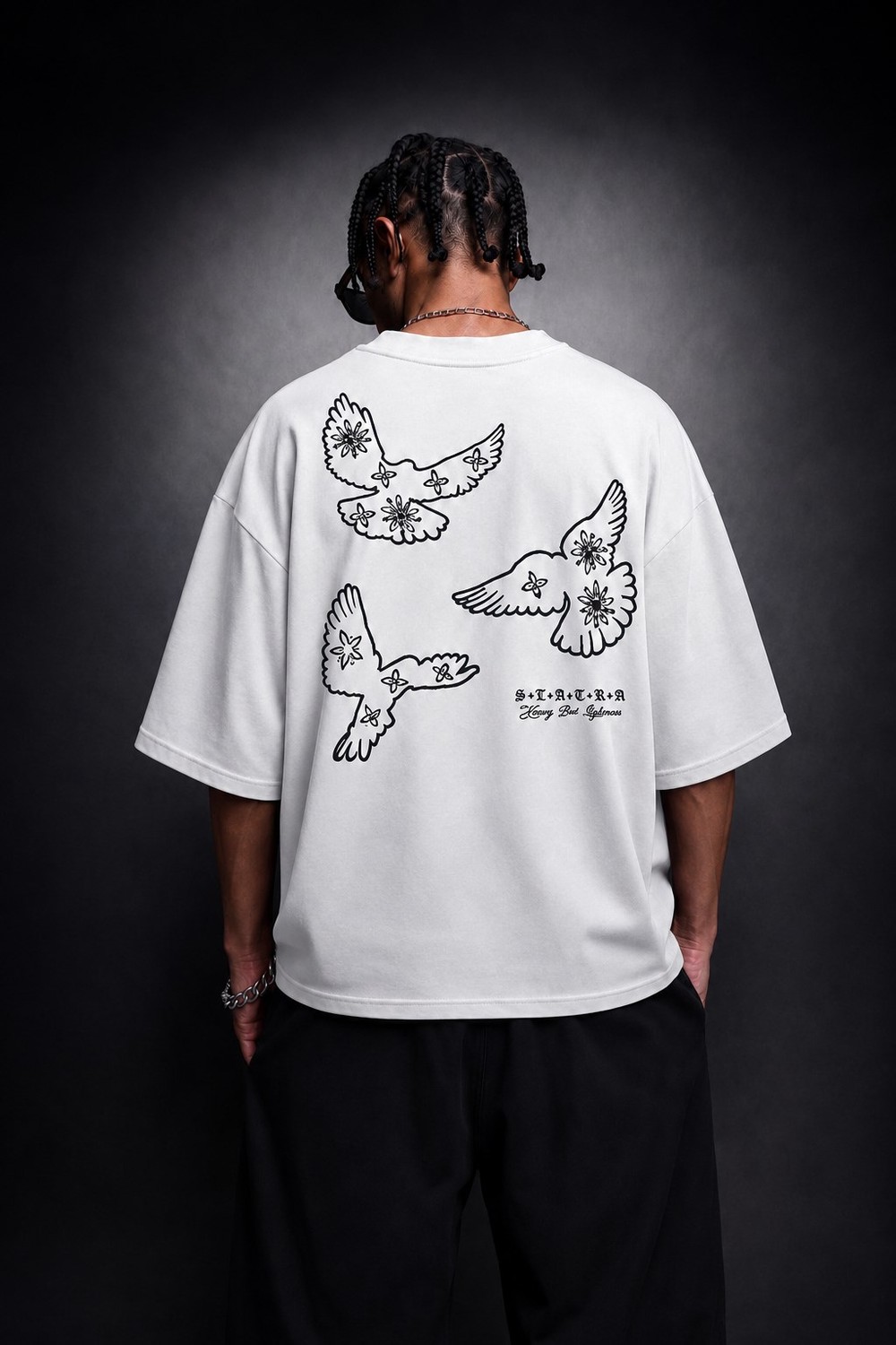 Erkek Beyaz Heavy Kabartma Baskı Oversize Tshirt