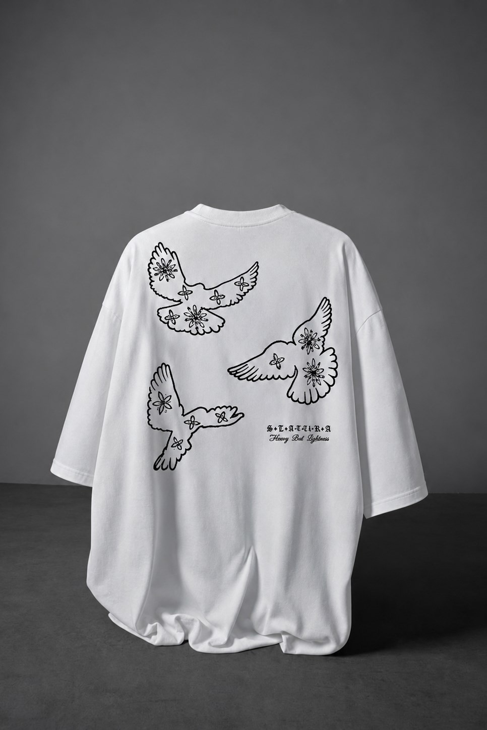 Erkek Beyaz Heavy Kabartma Baskı Oversize Tshirt