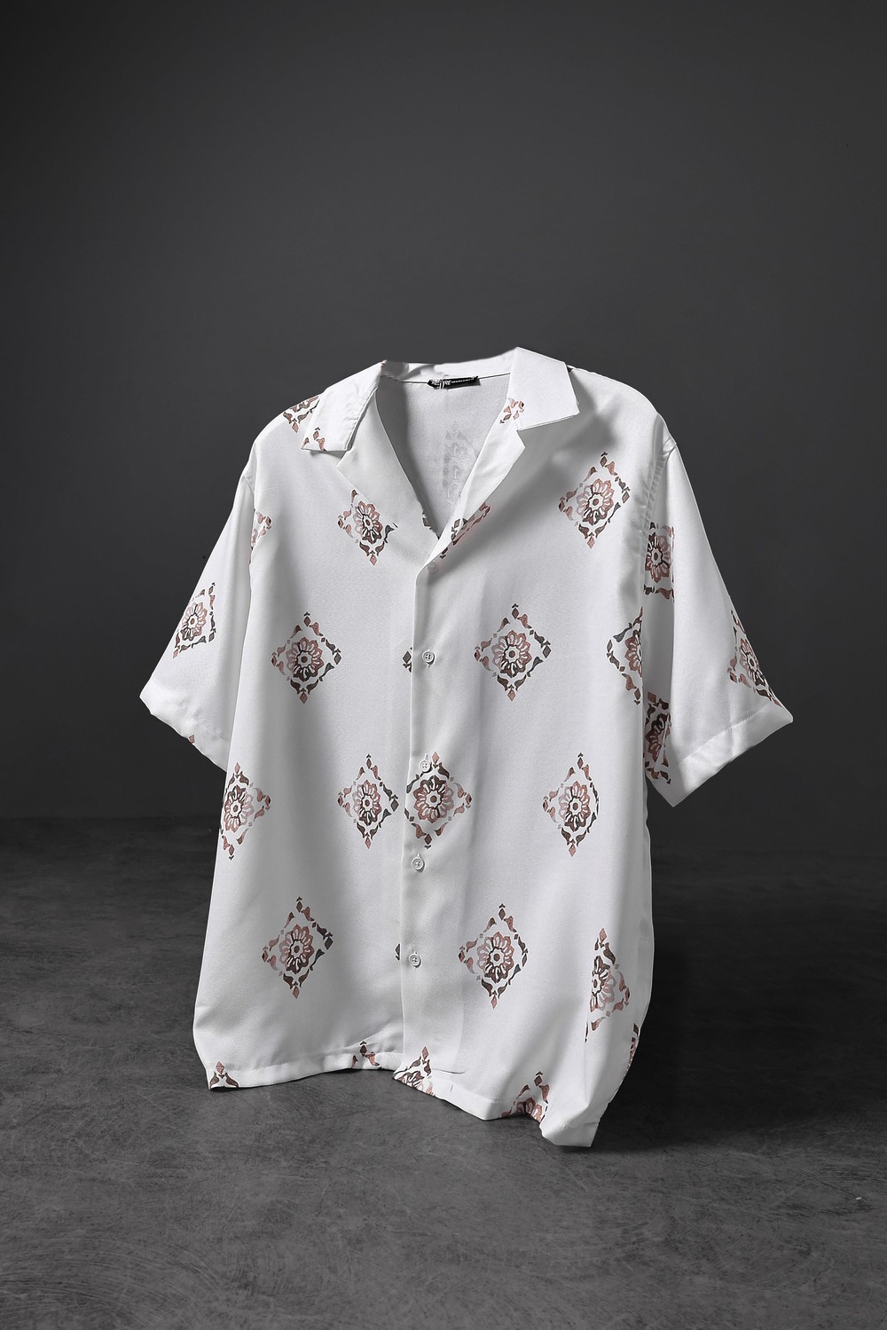 Erkek Beyaz Paisley Pattern Oversize Kısa Kollu Gömlek