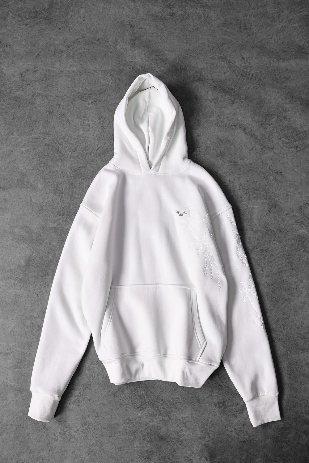 Erkek Beyaz Palm Nakışlı Oversize Kapüşonlu Sweatshirt