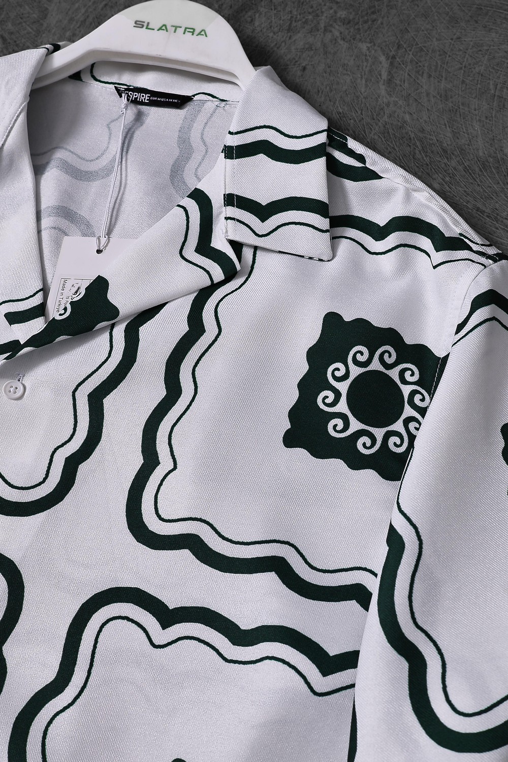 Erkek Beyaz Rectangle Pattern Oversize Kısa Kollu Gömlek