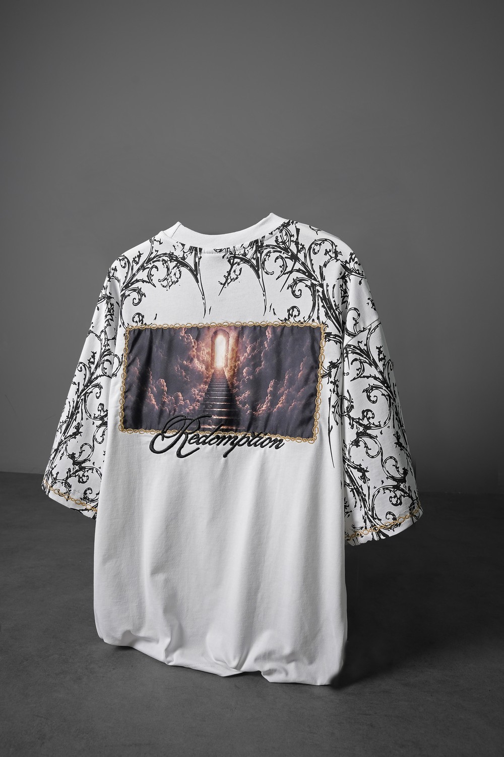 Erkek Beyaz Redemption Patchli Baskılı Oversize Tshirt