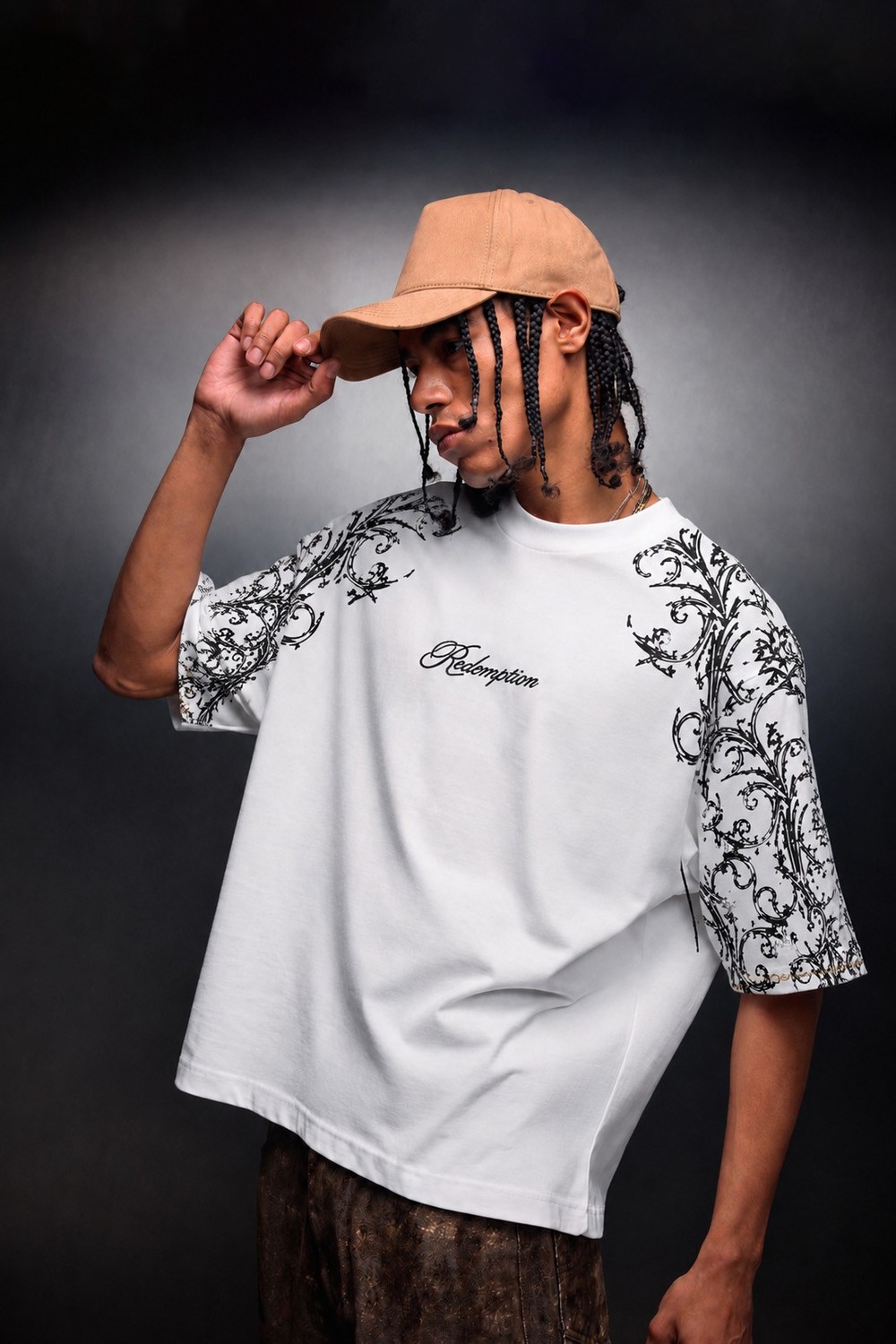 Erkek Beyaz Redemption Patchli Baskılı Oversize Tshirt