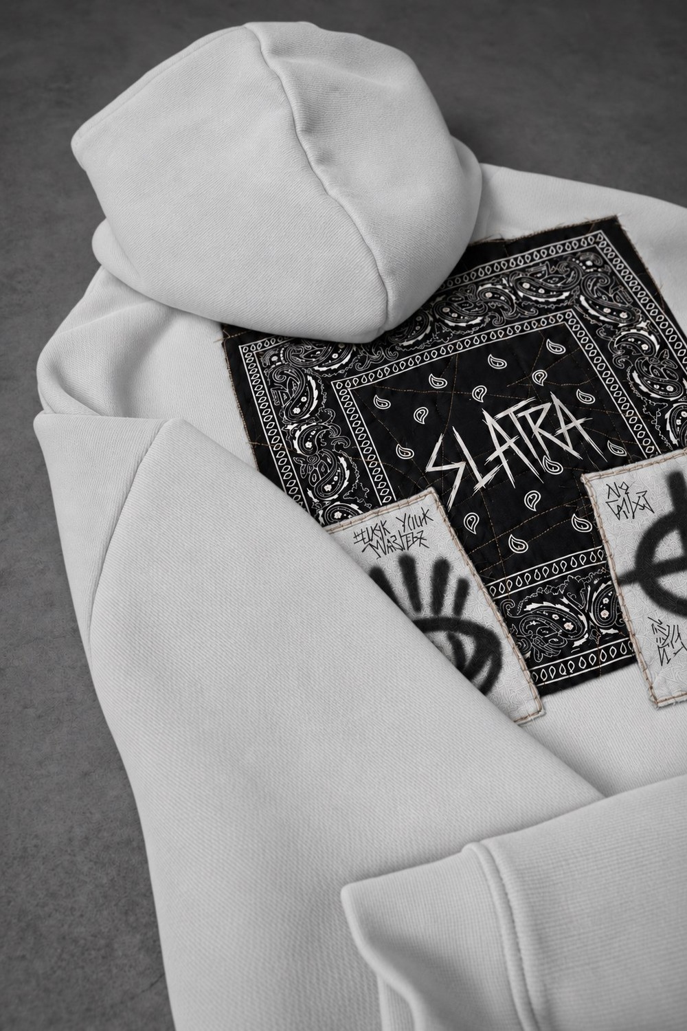 Erkek Beyaz Relic Patch Detay Oversize Hoodie