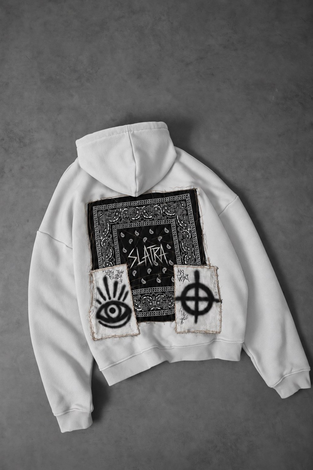 Erkek Beyaz Relic Patch Detay Oversize Hoodie