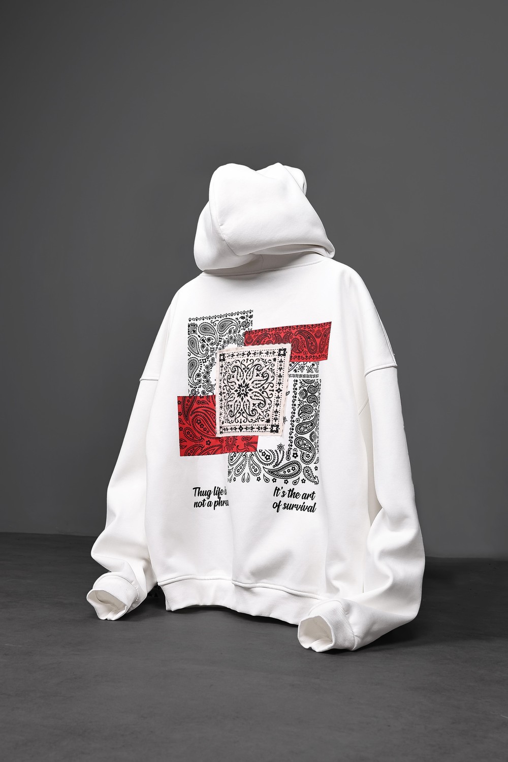 Erkek Beyaz Şal Baskılı Oversize Sweatshirt