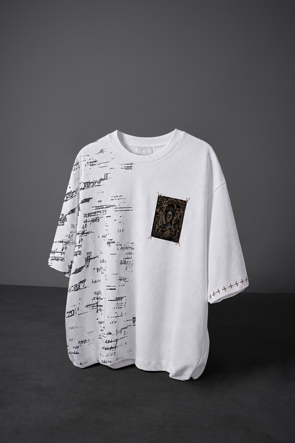 Erkek Beyaz Semantic Decay Baskı Oversize Tshirt