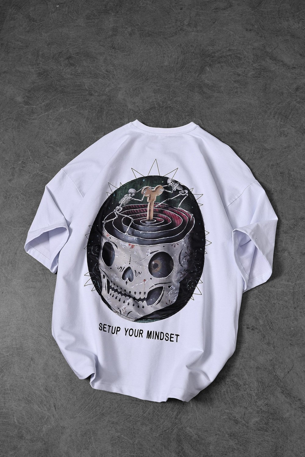 Erkek Beyaz Setup Your Mindset Baskılı Oversize Tshirt