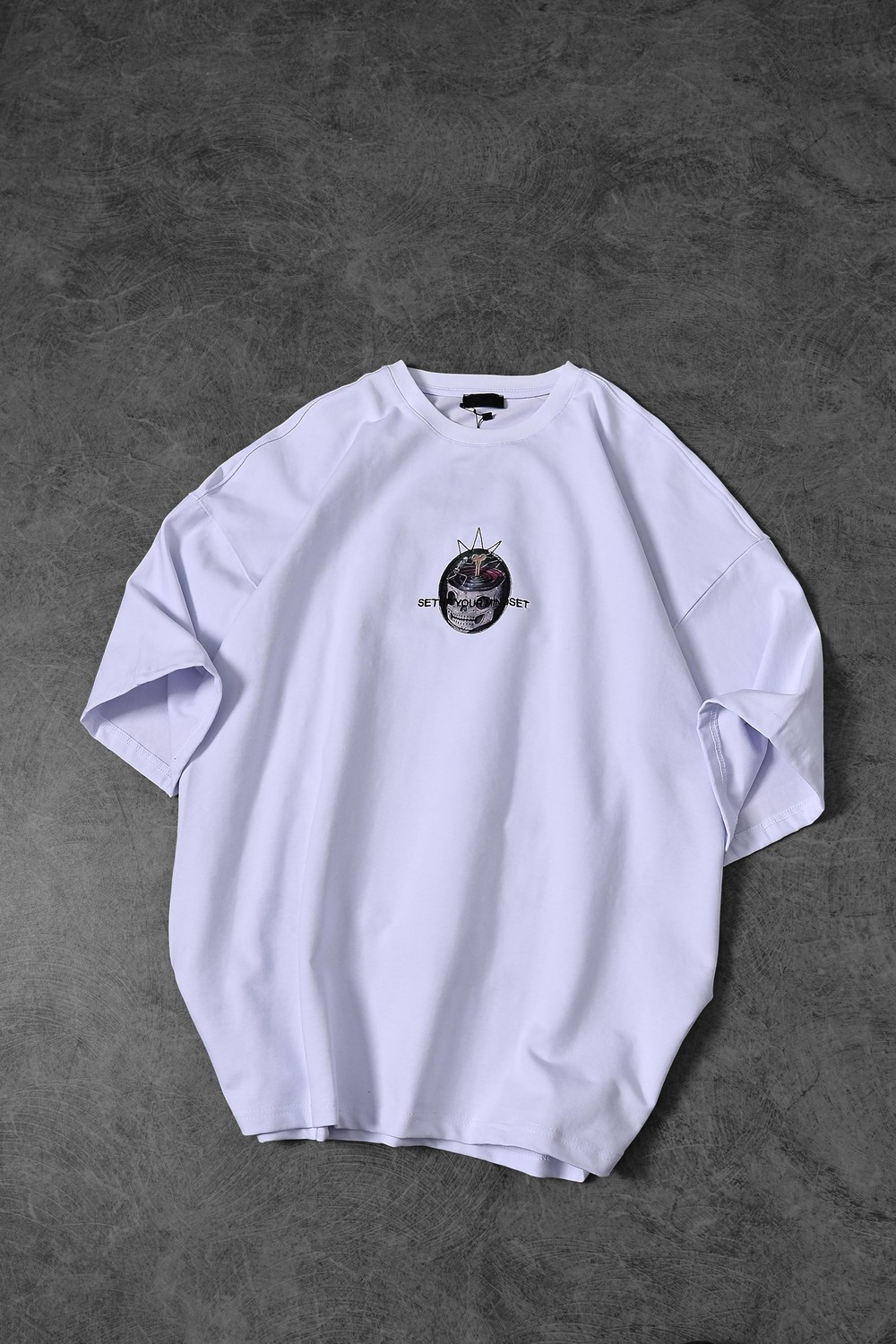 Erkek Beyaz Setup Your Mindset Baskılı Oversize Tshirt