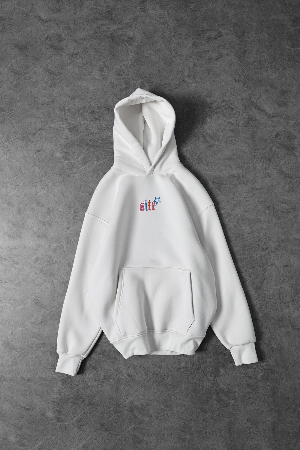Erkek Beyaz Stars Kabartma Baskı Kapüşonlu Oversize Sweatshirt