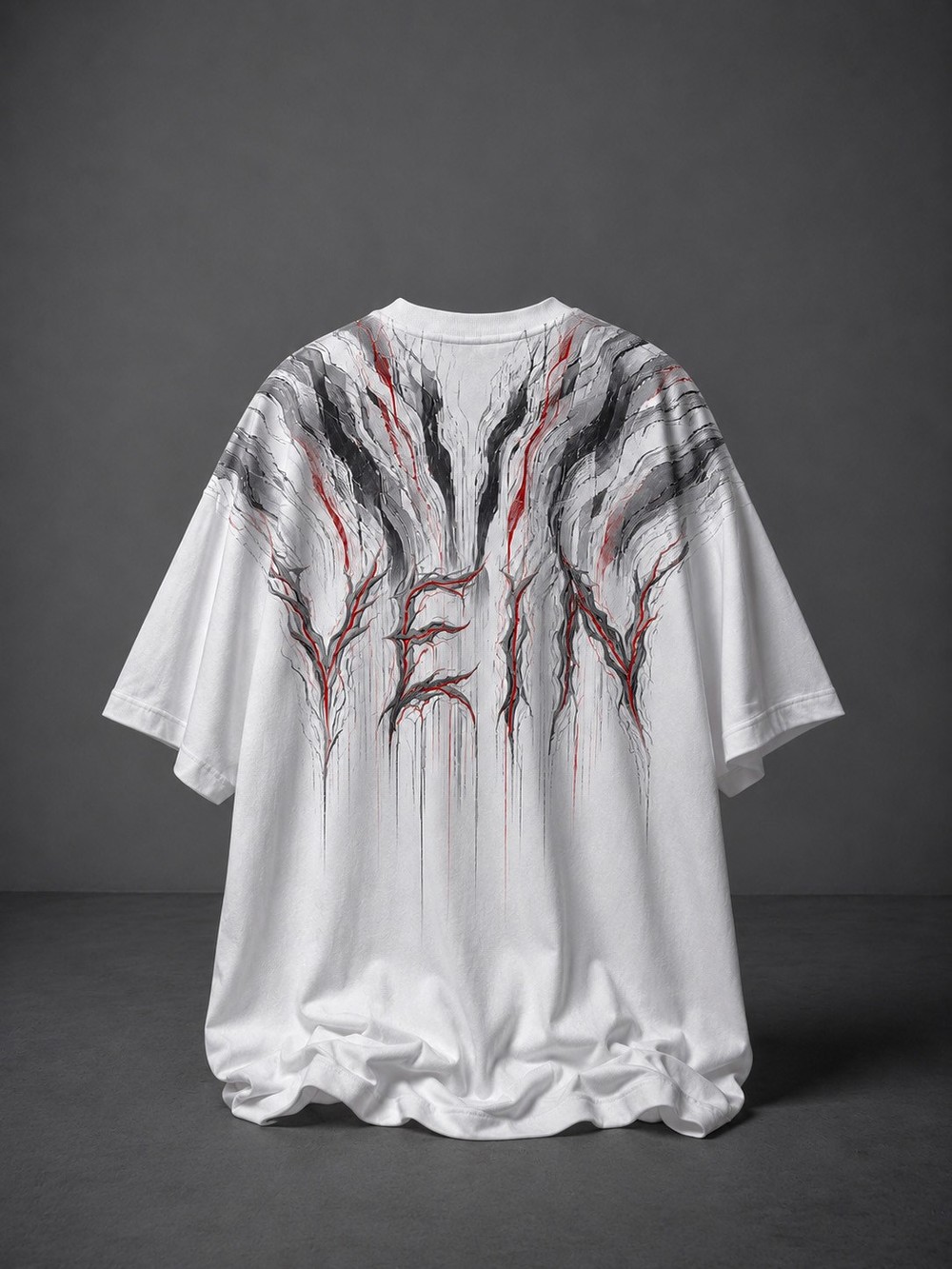 Erkek Beyaz Vein Baskılı Oversize Tshirt