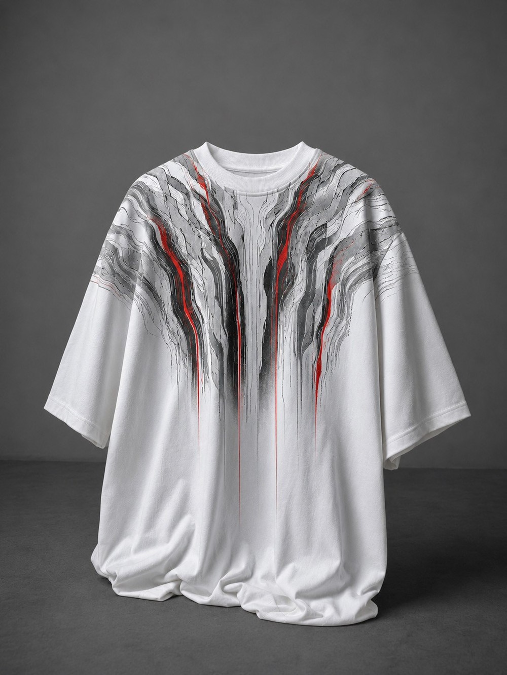 Erkek Beyaz Vein Baskılı Oversize Tshirt