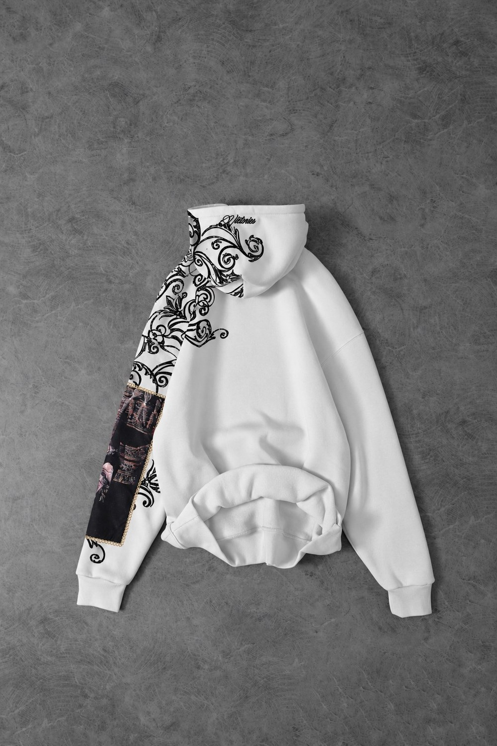 Erkek Beyaz Victories Kol Patch Oversize Hoodie