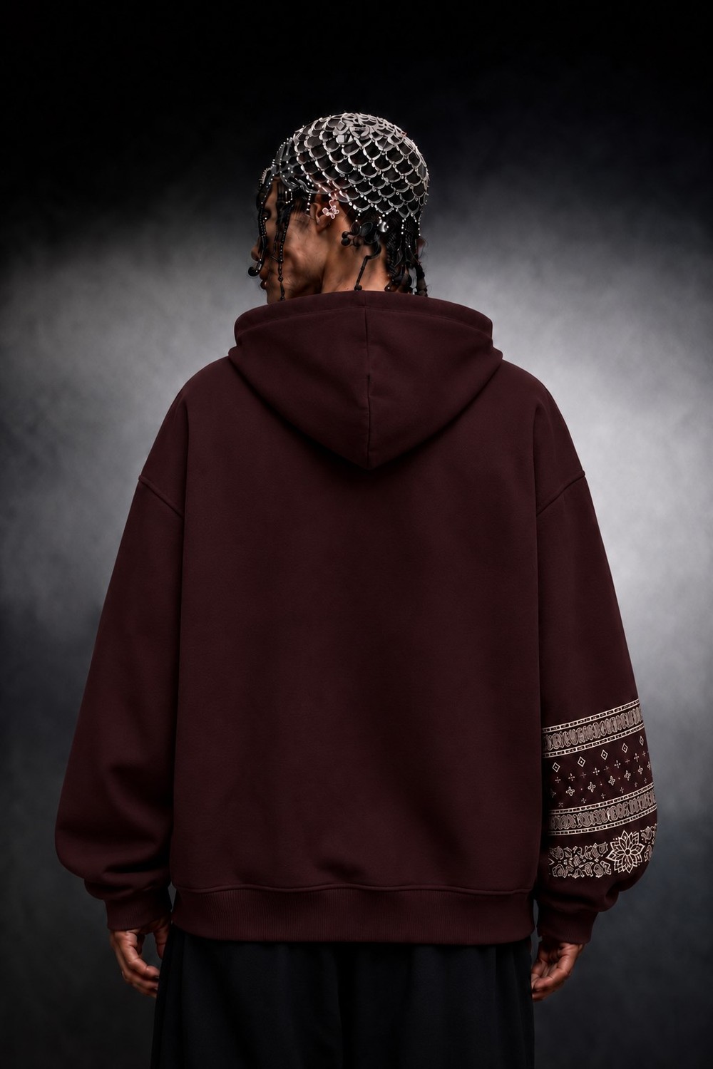 Erkek Bordo Codex Oversize Full Zip Hoodie
