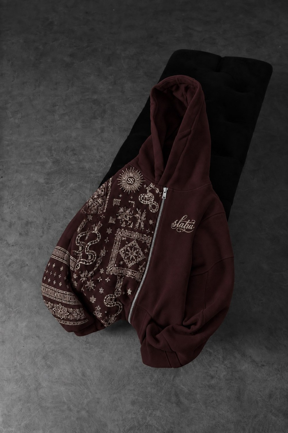 Erkek Bordo Codex Oversize Full Zip Hoodie