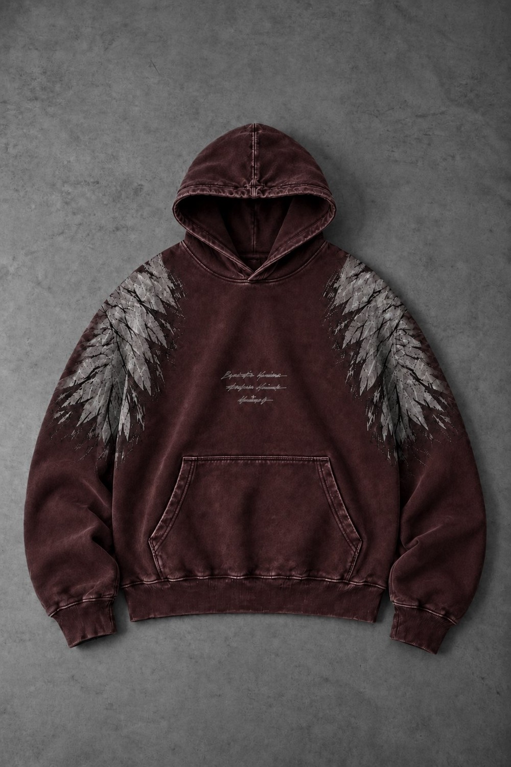 Erkek Bordo Eagle Özel Yıkamalı Oversize Hoodie