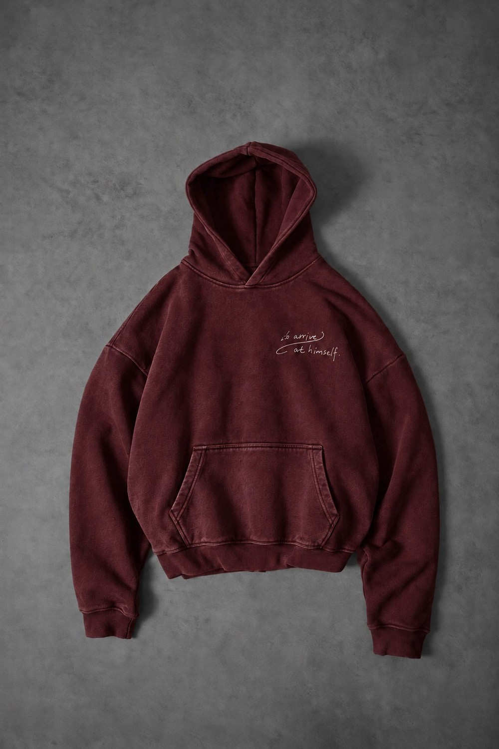 Erkek Bordo Himself Patch Özel Yıkamalı Oversize Hoodie