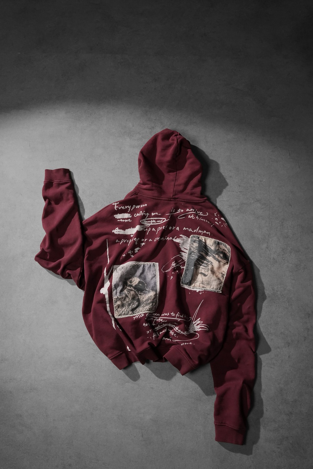 Erkek Bordo Himself Patch Özel Yıkamalı Oversize Hoodie
