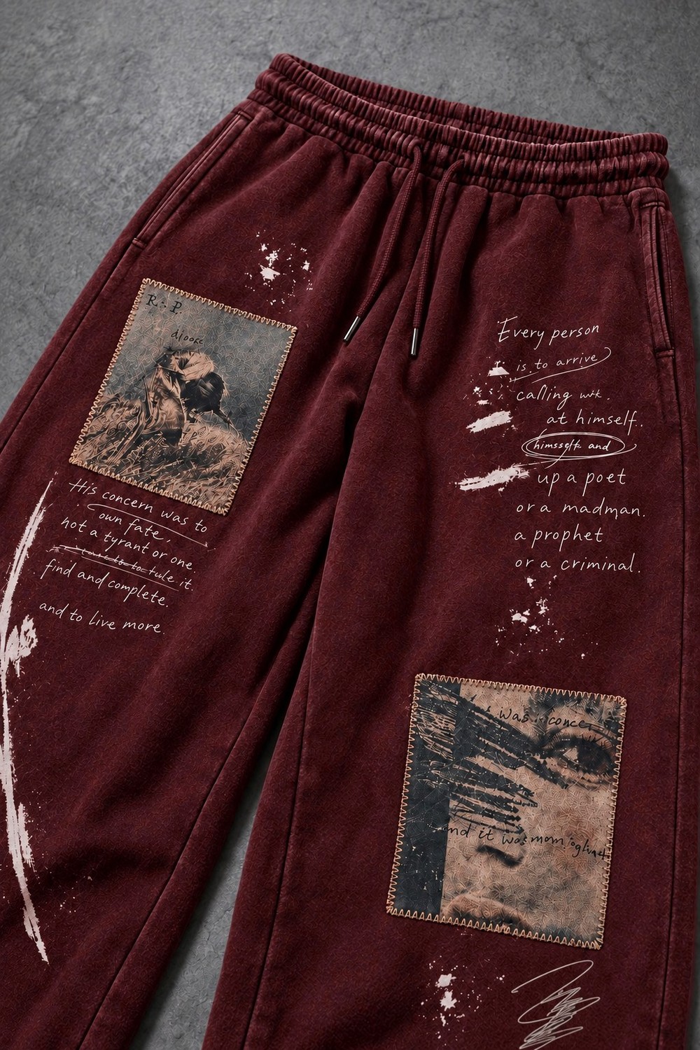 Erkek Bordo Himself Patch Özel Yıkamalı Baggy Eşofman