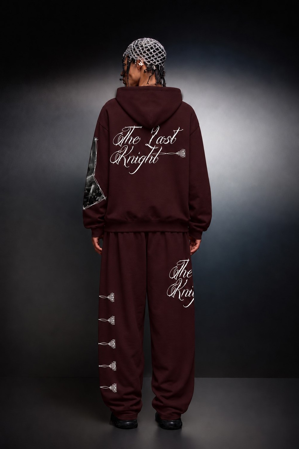 Erkek Bordo Knight Oversize Full Zip Hoodie