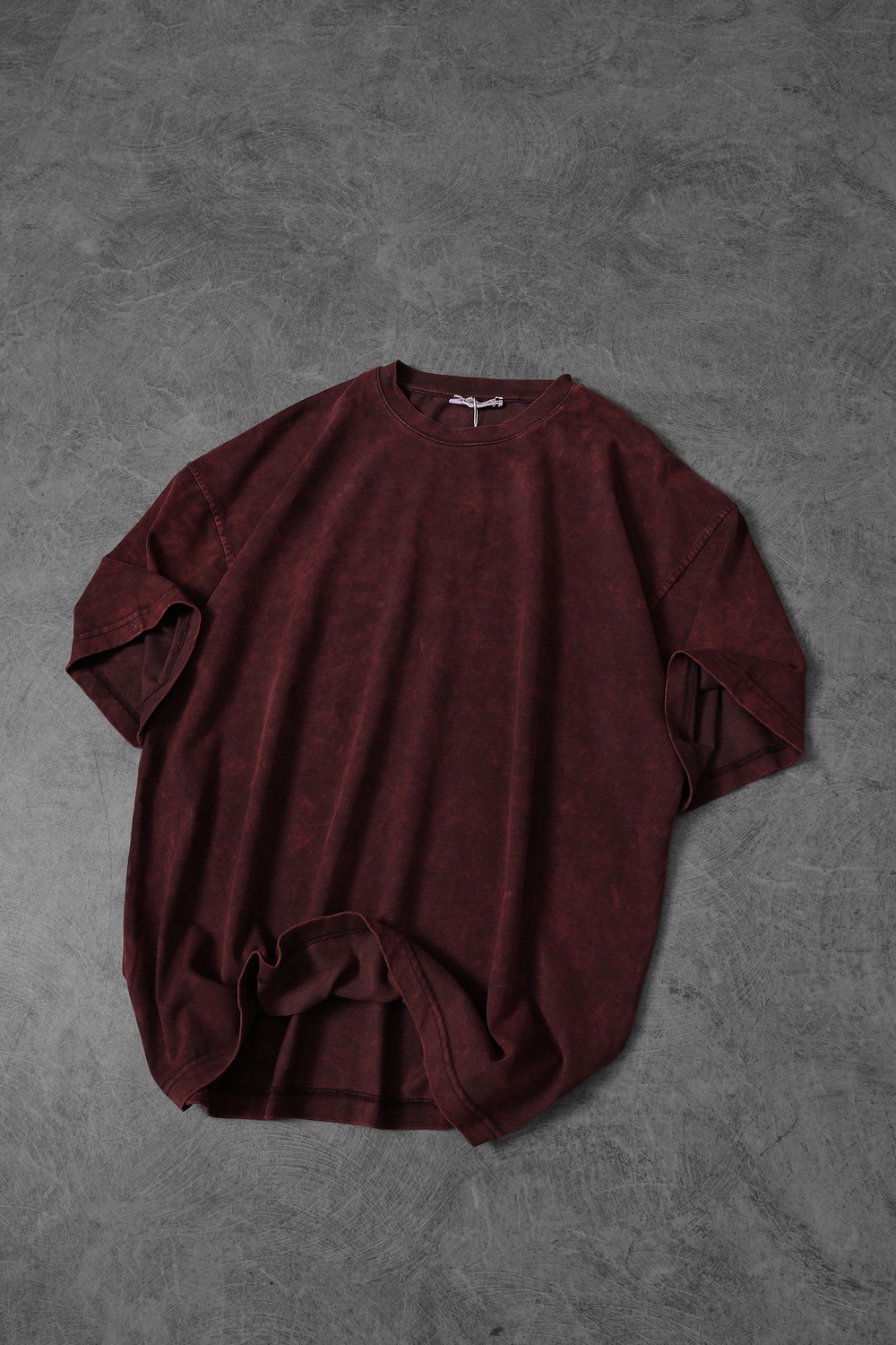 Erkek Bordo Özel Yıkamalı Kumaş Oversize Tshirt