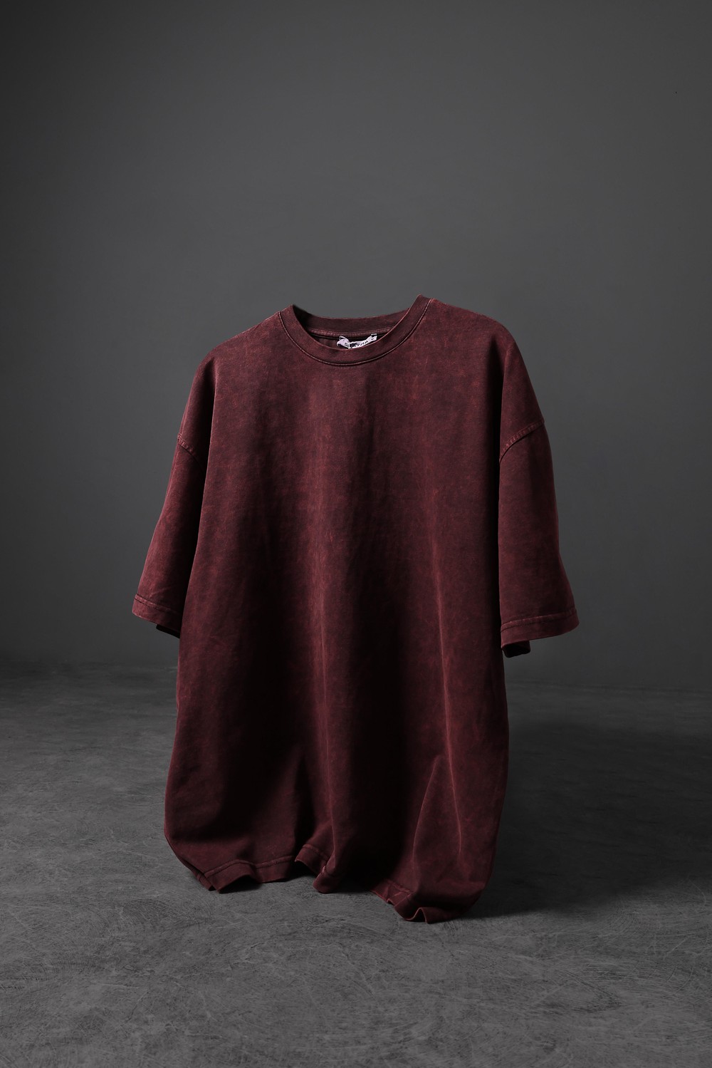 Erkek Bordo Özel Yıkamalı Kumaş Oversize Tshirt