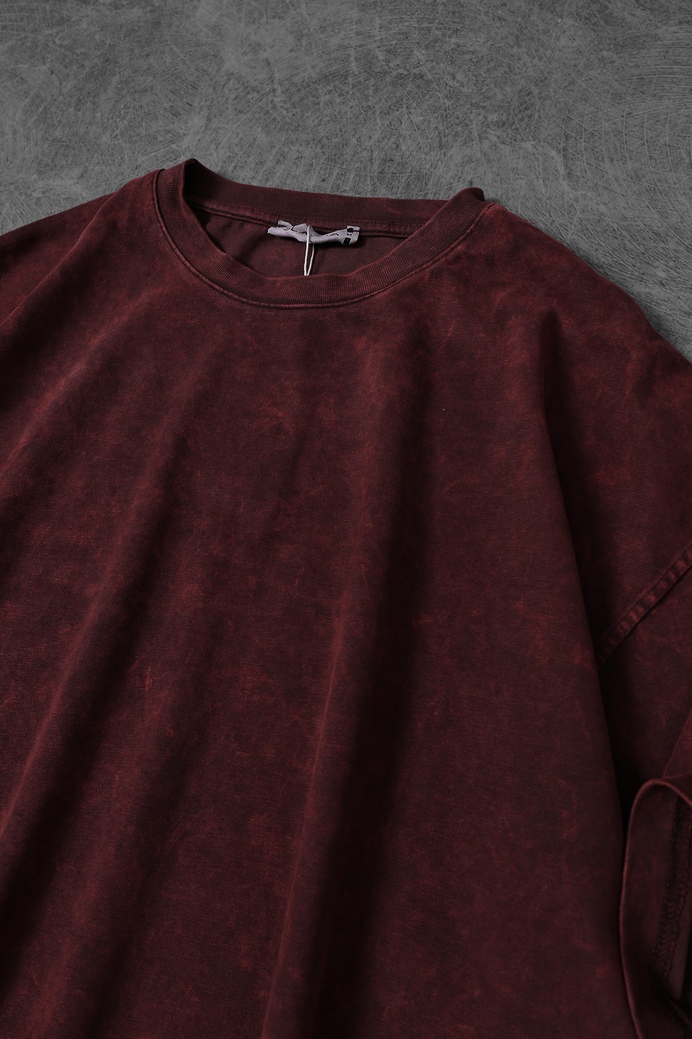 Erkek Bordo Özel Yıkamalı Kumaş Oversize Tshirt