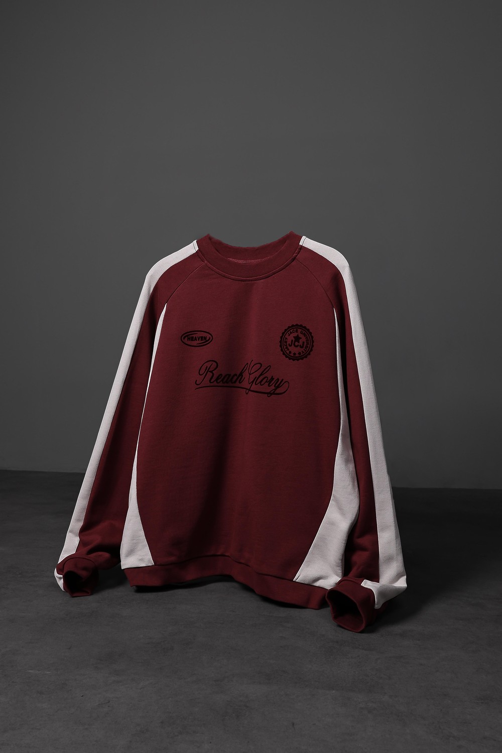 Erkek Bordo Reach Baskılı Oversize Sweatshirt