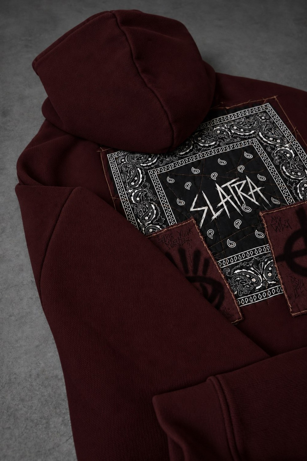 Erkek Bordo Relic Patch Detay Oversize Hoodie