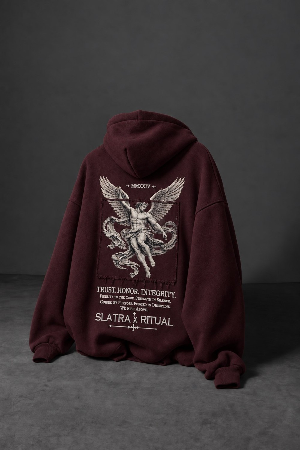 Erkek Bordo Ritual Patch Oversize Hoodie