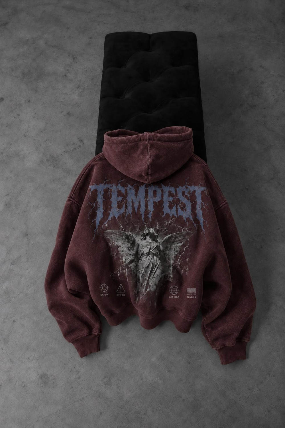 Erkek Bordo Tempest Özel Yıkamalı Oversize Hoodie