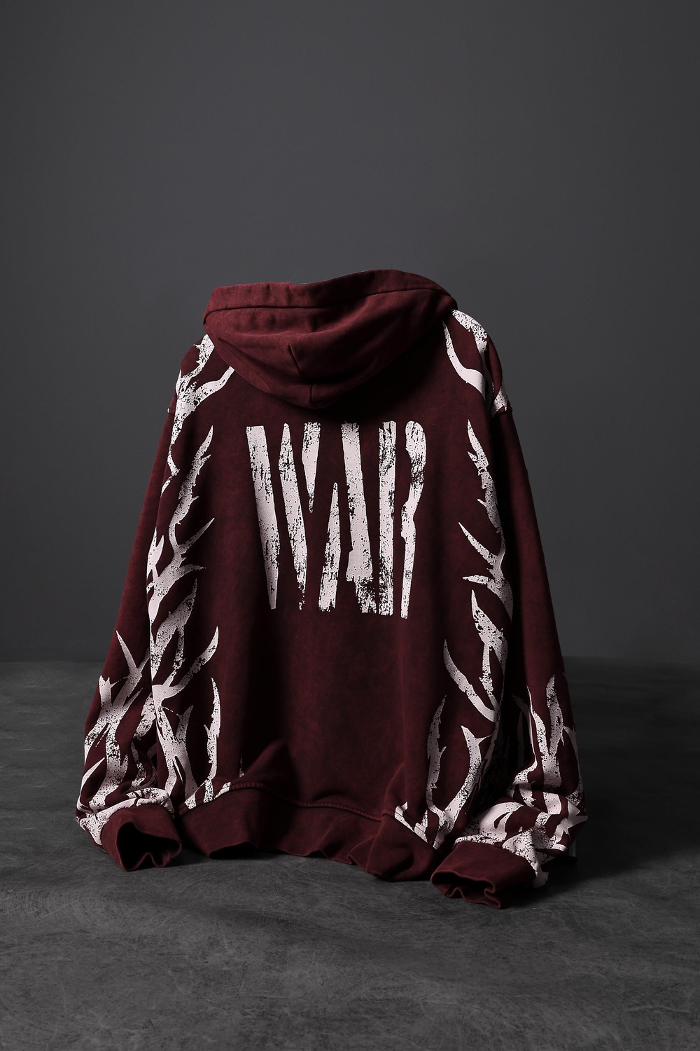 Erkek Bordo War Özel Yıkamalı Oversize Kapüşonlu Sweatshirt