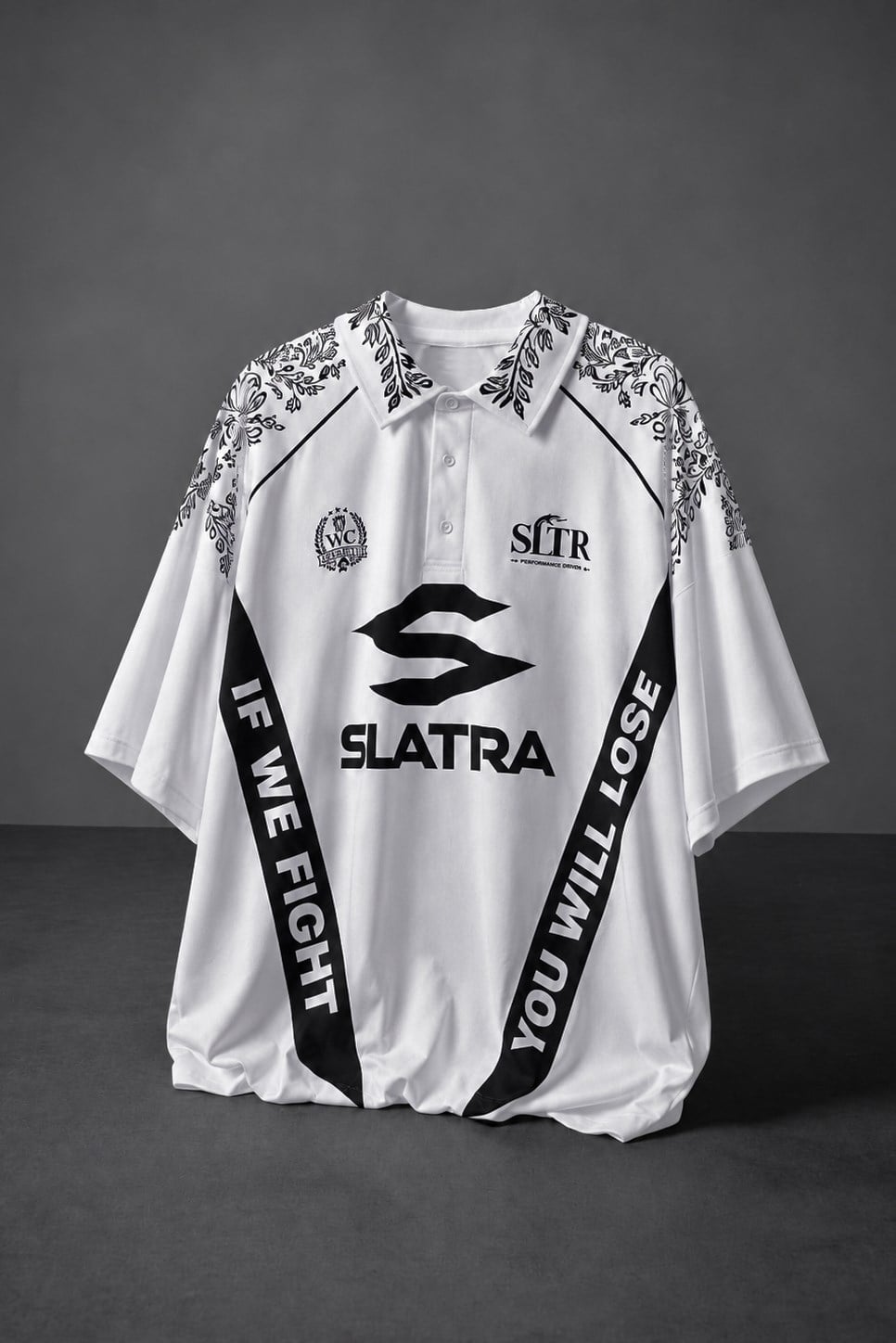 Erkek Ekru If We Fight  Polo Yaka Nakışlı Forma Tshirt