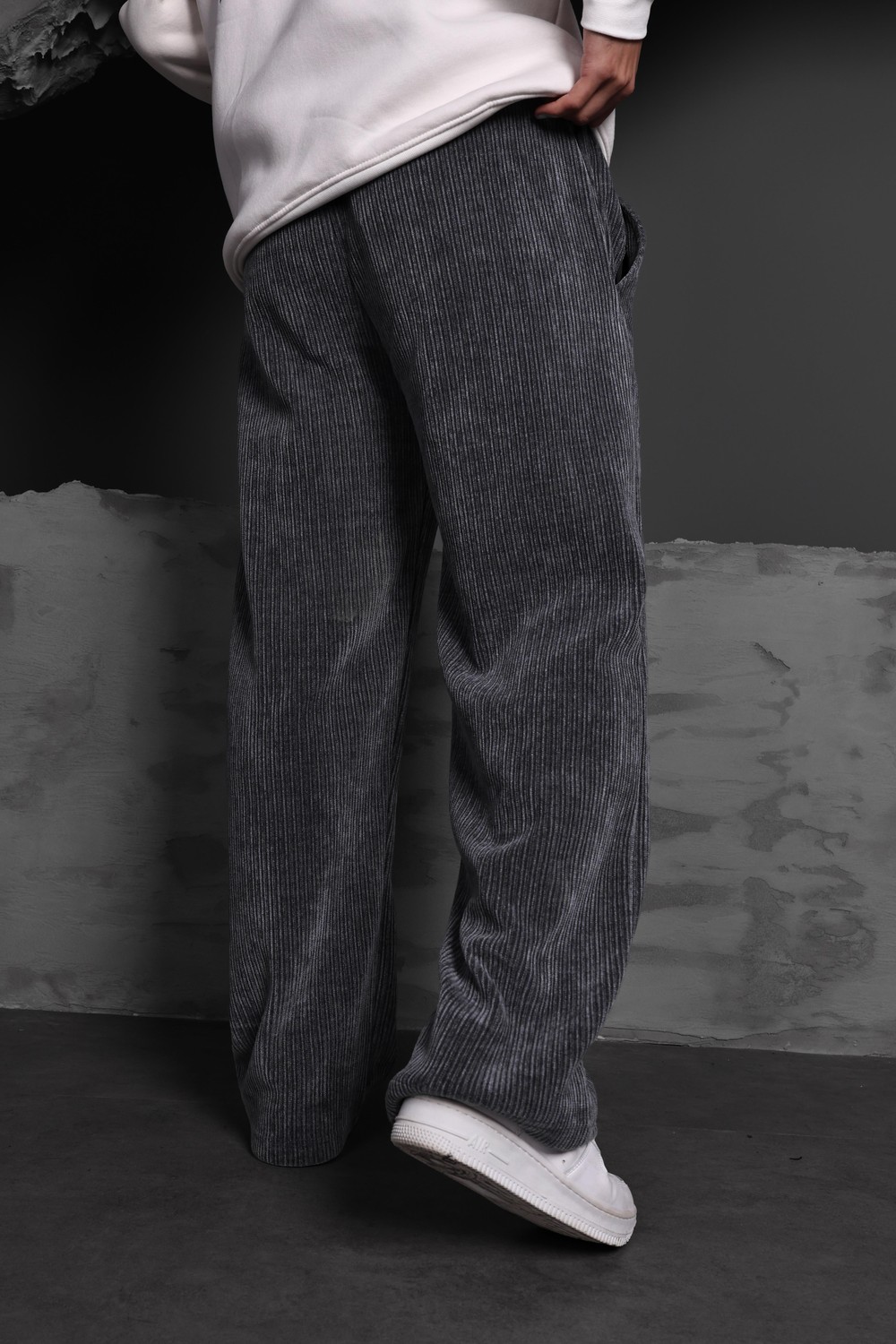 Erkek Füme Baggy Kadife Kumaş Pantolon