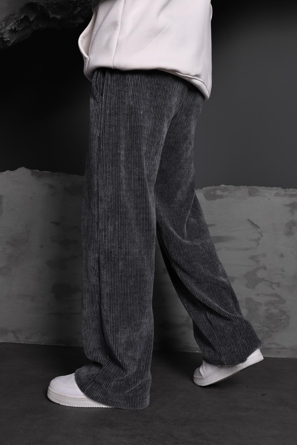 Erkek Füme Baggy Kadife Kumaş Pantolon