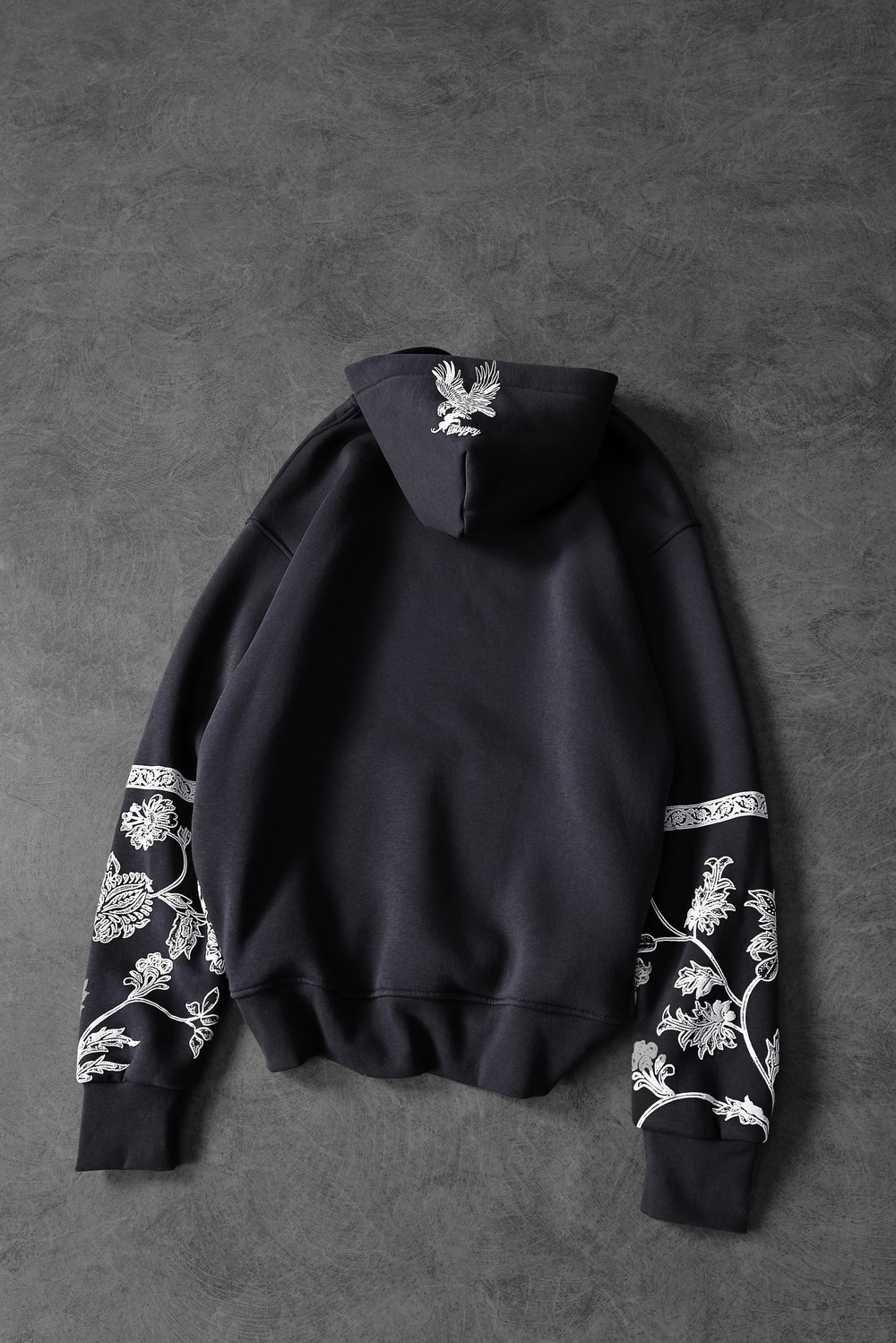 Erkek Füme Eagle Baskılı Oversize Kapüşonlu Sweatshirt