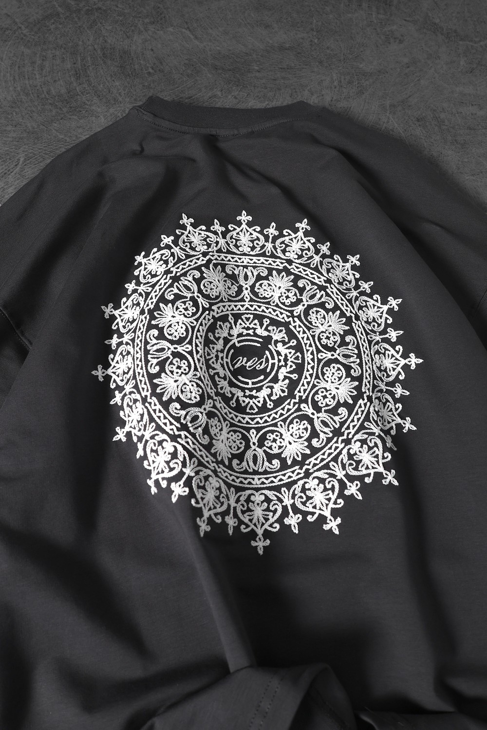 Erkek Füme Omuz ve Sırt Nakışlı Oversize Tshirt