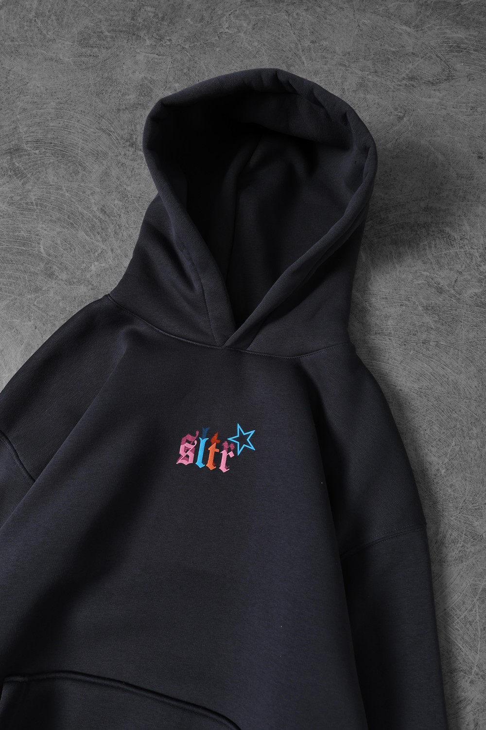 Erkek Füme Stars Kabartma Baskı Kapüşonlu Oversize Sweatshirt