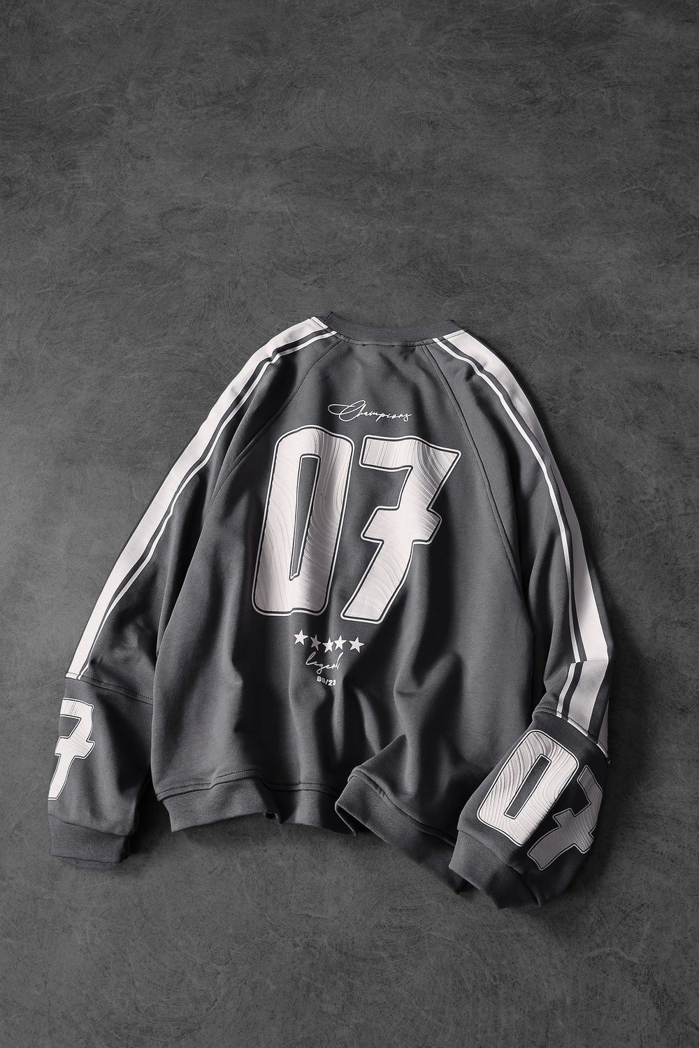 Erkek Füme 07 Champions Baskılı Oversize Sweatshirt