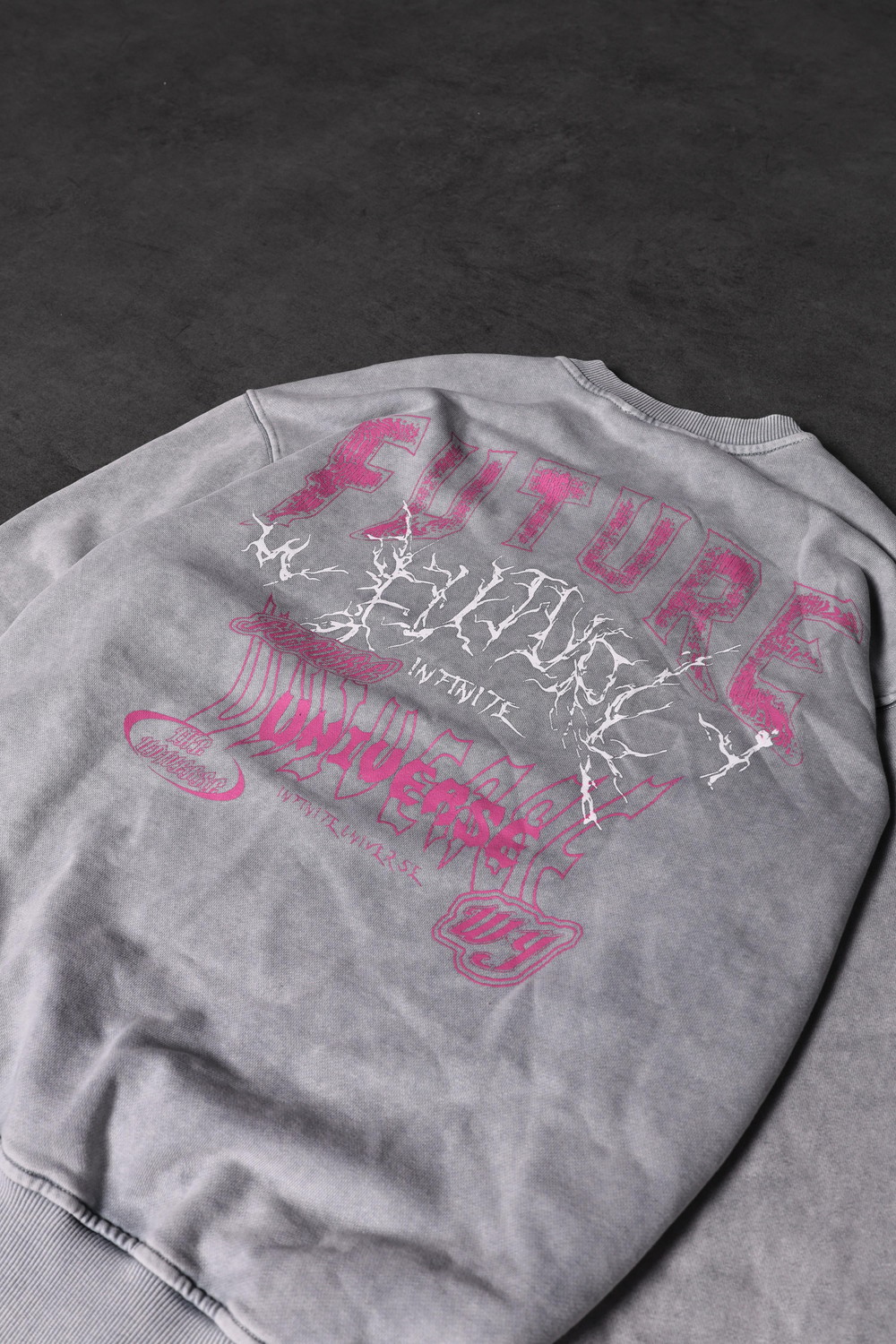 Erkek Gri Future Yıkamalı Baskılı Oversize Sweatshirt
