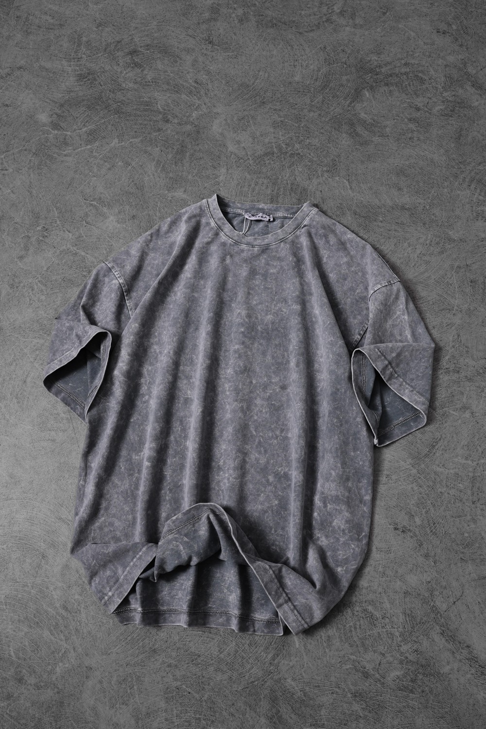 Erkek Gri Özel Yıkamalı Kumaş Oversize Tshirt