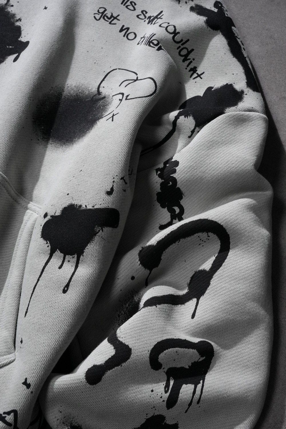 Erkek Gri S Grafiti Oversize Hoodie
