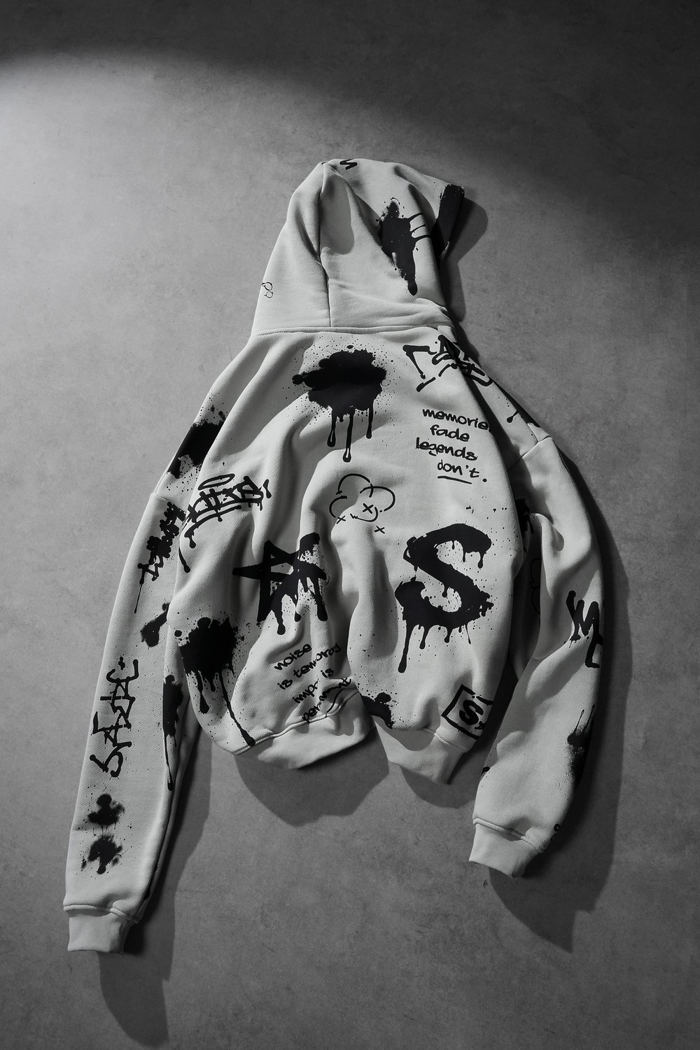Erkek Gri S Grafiti Oversize Hoodie