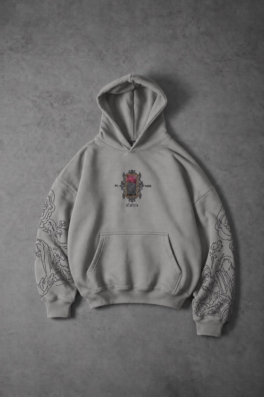 Erkek Gri Sanctum Kadife Patch Oversize Hoodie