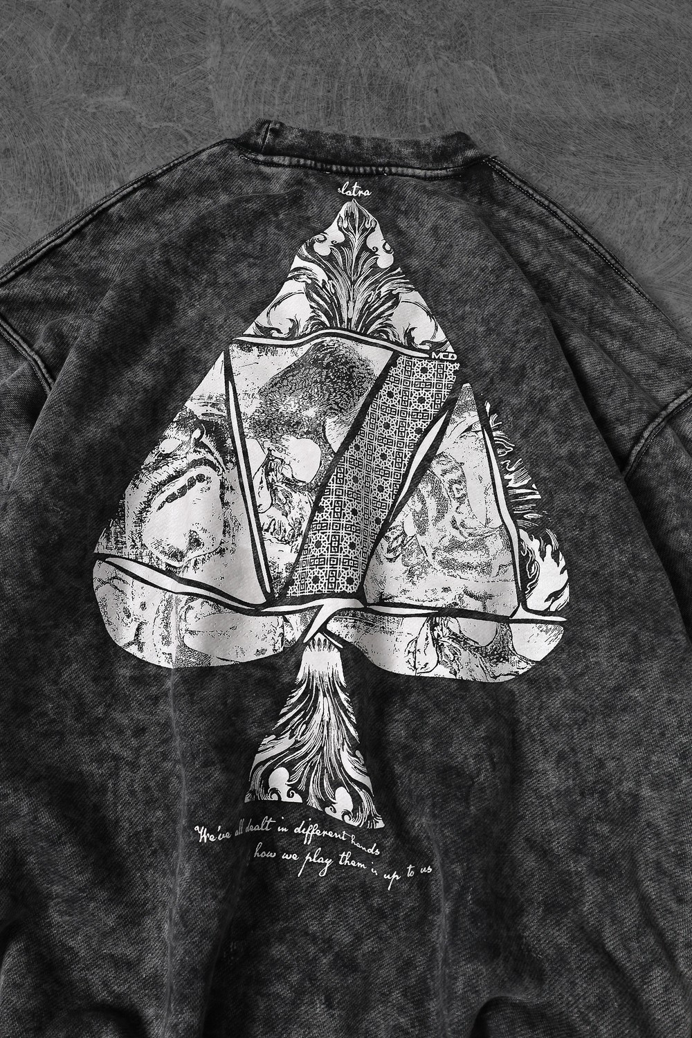 Erkek Gri Spades Yıkamalı Bisiklet Yaka Oversize Sweatshirt