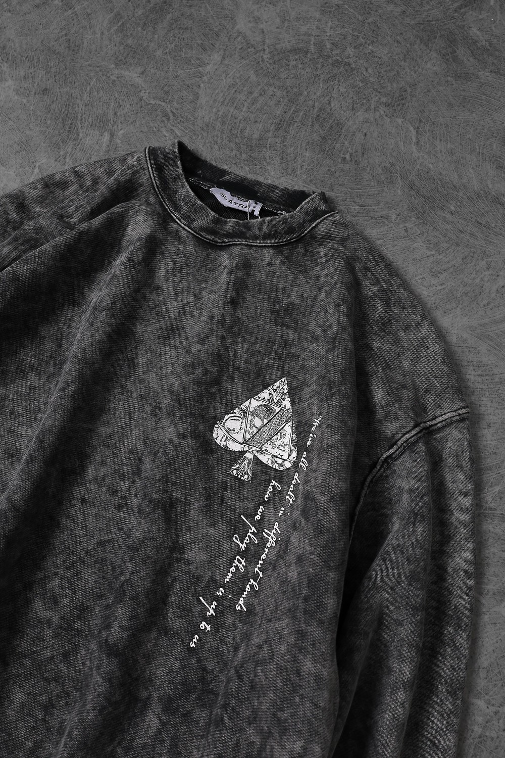 Erkek Gri Spades Yıkamalı Bisiklet Yaka Oversize Sweatshirt