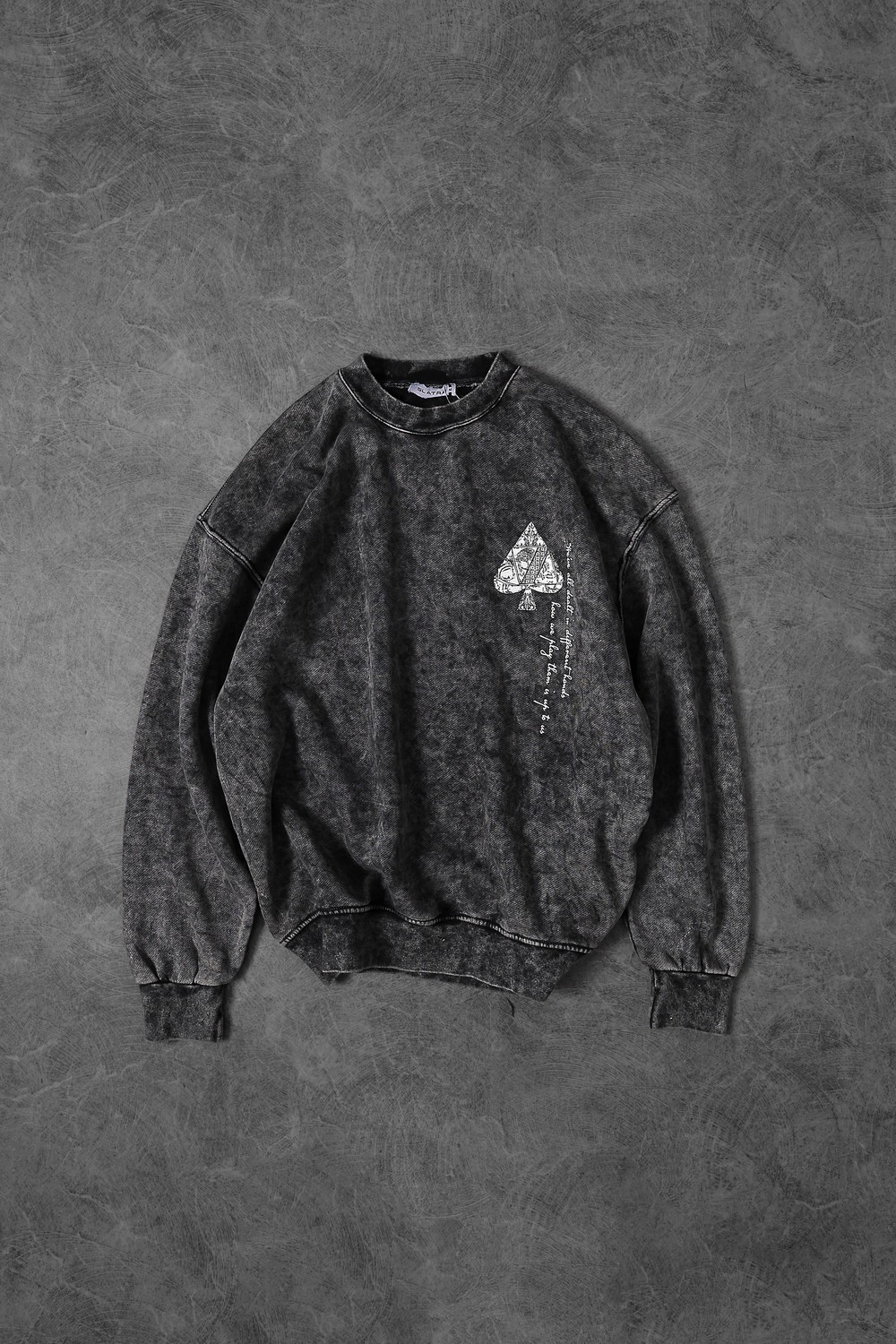 Erkek Gri Spades Yıkamalı Bisiklet Yaka Oversize Sweatshirt