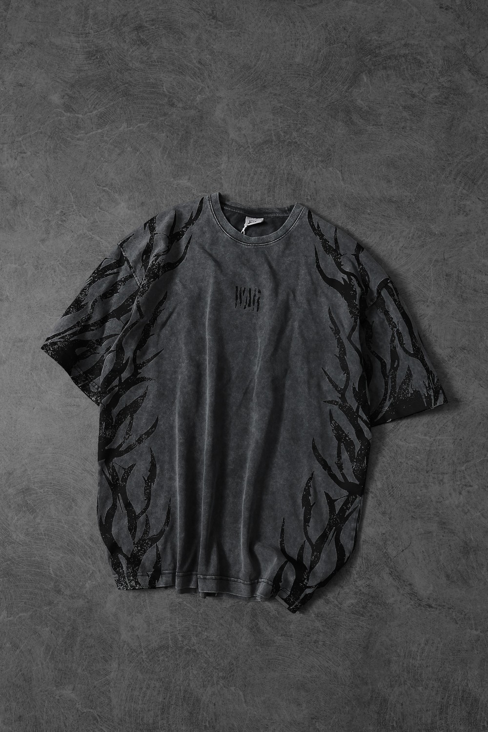 Erkek Gri War Özel Yıkamalı Kumaş Oversize Tshirt