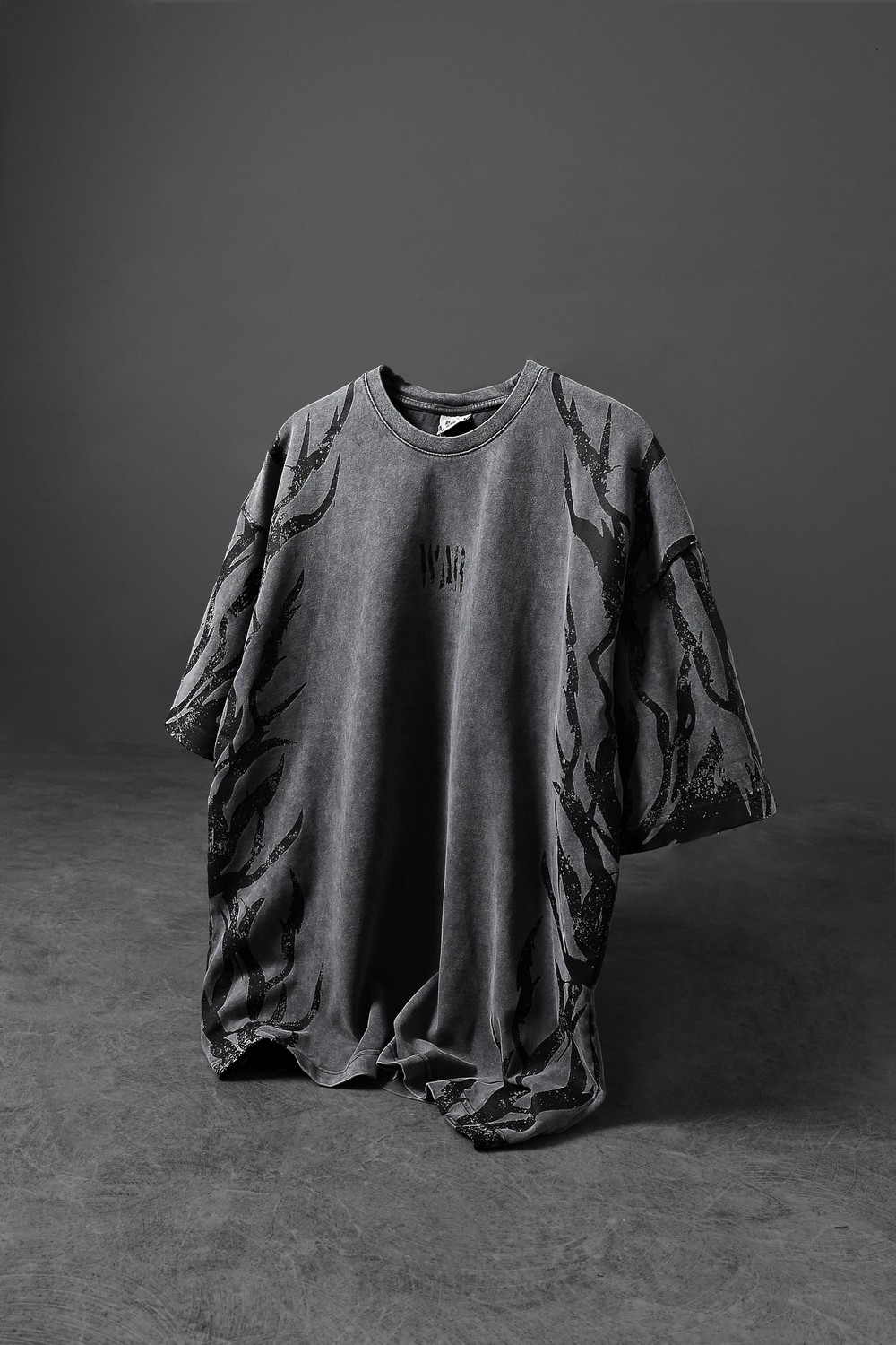 Erkek Gri War Özel Yıkamalı Kumaş Oversize Tshirt